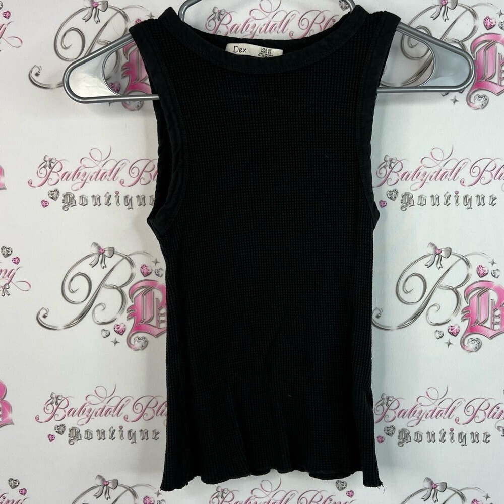 Dex tank top thermal waffle Black Ribbed Tank Top stretchy